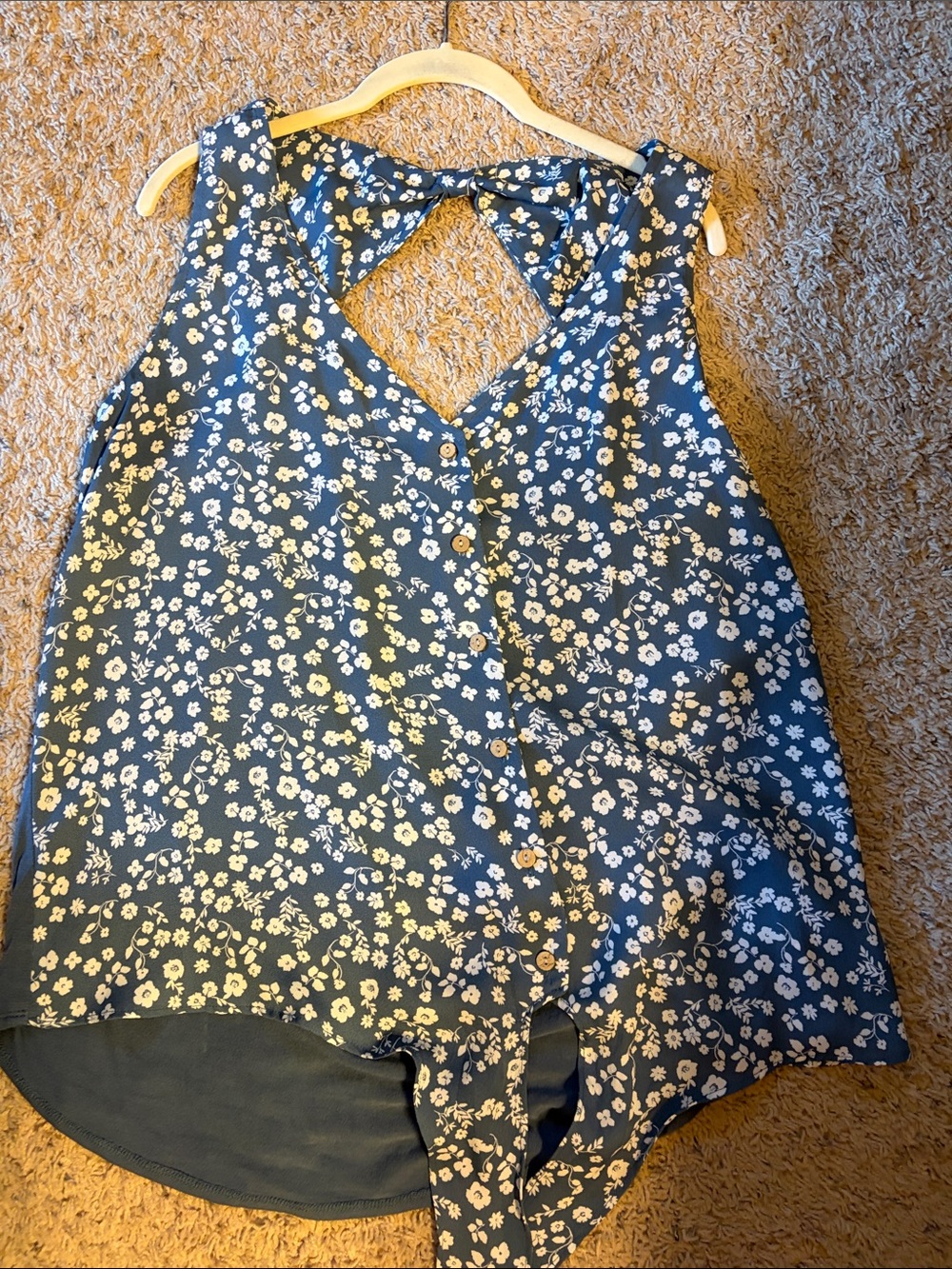 Navy Floral Button-Front Tie-Back Tank Top